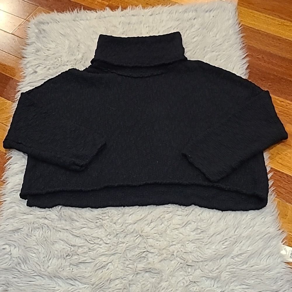 Cowl Neck Black Cozy Cropped Sweater